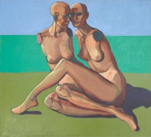 We Two Girls Together Whispering, by Paul Critchley exhibited by anOTHER art gallery at the Affordable Art Fair, Rome 2012