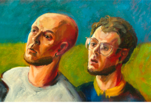 'Man-ipulation', oil painting by Paul Critchley, detail