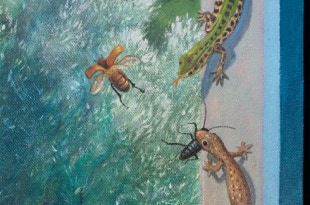 Triptych, The Life Outside, oil painting, open detail