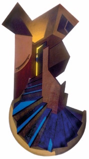 shaped painting "Who's there"  by Paul Citchley 200 x 90 cm