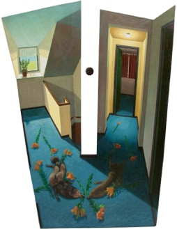 shaped oil panting ' Still Wild Life II ' by Paul Critchley, 145 x 110 cm