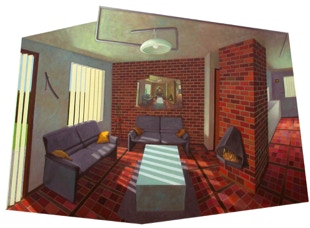 'Red Interior', shaped painting by Paul Critchley