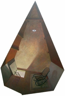 shaped oil panting ' In The Attic' by Paul Critchley, 175 x 122 cm