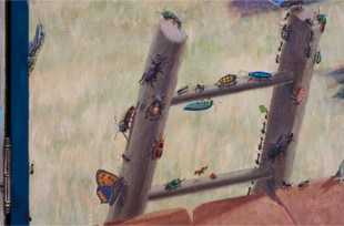 Triptych, The Life Outside, oil painting, open detail