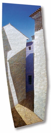 Barred Windows,  shaped oil painting by Paul Critchley