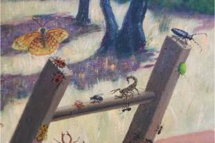 Triptych, The Life Outside, oil painting, open detail