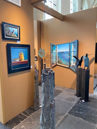 view of my painting 'Reclusive Island' in the Galerie Honingen stand at 'Let's Meet Again' Art Fair 