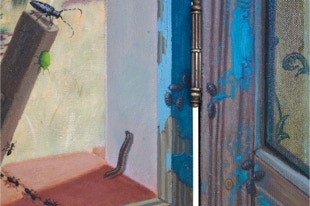 Triptych, The Life Outside, oil painting, open detail