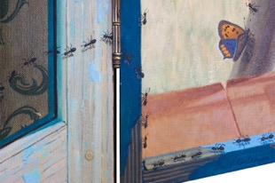 Triptych, The Life Outside, oil painting, open detail