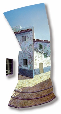 Between two Houses, shaped oil painting by Paul Critchley