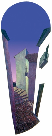Shaped painting, with separate piece, 'Nightfall', by Paul Critchley