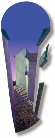 Side Street, shaped oil painting by Paul Critchley