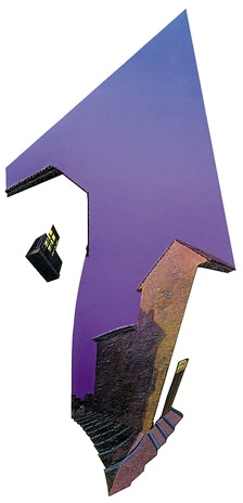 shaped oil painting by Paul Critchley 'Dark Side Street'