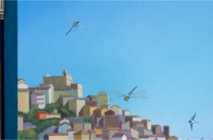 Triptych, The Life Outside, oil painting, open detail