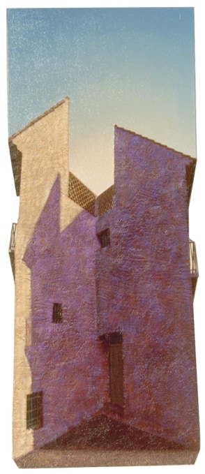 'Dark Corner Sunrise' shaped painting by Paul Critchley