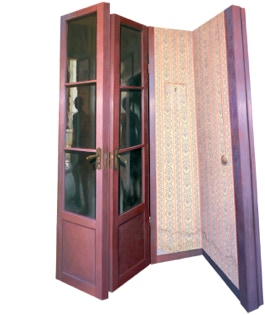 Barcelona 93 412 7987 / The Caller ~ oil on canvas on hardboard, triptych 178 x 151 cm  byPaul Critchley, closed