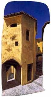 shaped painting ' Yellow Houses' by PaulCritchley