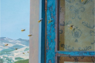 Triptych, The Life Outside, oil painting, open detail