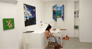 Gallery view with triptych painting The Never Ending Waves Mark The Passage Of Time by Paul Critchley