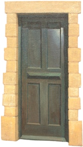 The Pompous Doorway, shaped oil painting by Paul Critchley