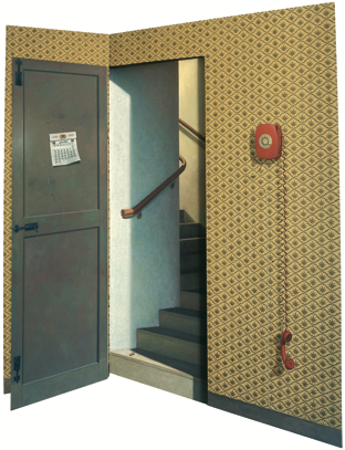 Shaped painting with door by Paul Critchley, open