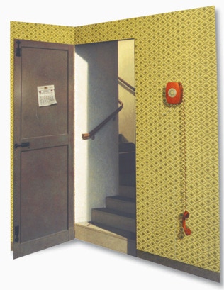 'The Waiting Is Over' shaped diptych painting by Paul Critchley, open