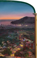 Painting by Paul Critchley 'Por Los Archos De "El Cautivador"'  62 x 161 cm ~ oil on canvas on hardboard, closed right panel