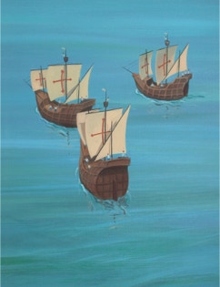 La Mesa del Capitan Cristobal Colon ~  Oil on Canvas on shaped panel - 122 x 170 cm, detail