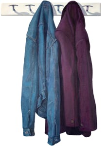 shaped painting of two jackets on a hanger