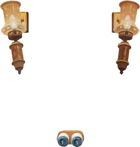 shaped painting of two wall lamps and light switches