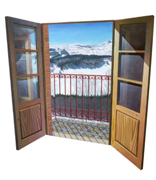 Triptych oil painting by Paul Critchley 'Summer & Winter In The Mountains'