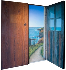 "I remember a dream of a house by the sea. It was spring, I think"  Diptych, oil on canvas on hardboard, 124 x 114 cm open