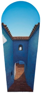 Shaped oil painting ' Blue Shadows' by Paul Critchley