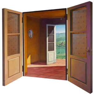 Nature Watch, oil painting by Paul Critchley. Tripych, open