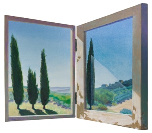 Nature's sentinels, oil painting by Paul Critchley. Dipych, open