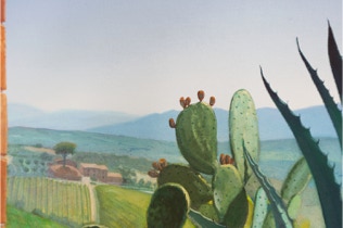 My Prickly Neighbour  - Diptych oil painting by Paul Critchley (open, detail)