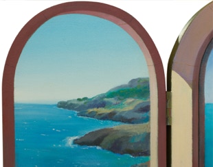 Diptych oil painting by Paul Critchley 'Simplicity : The antidote to a hectic life' open, detail 1