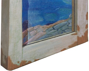 Diptych oil painting by Paul Critchley 'Simplicity : The antidote to a hectic life' open, detail 3
