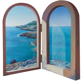 Simplicity : The antidote to a hectic life  Diptych, oil on canvas on hardboard   43 x 20.5 cm closed, 43 x 41 cm open