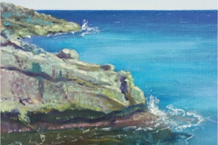 Triptych oil painting by Paul Critchley Titled "Where is it?""It's a secret"