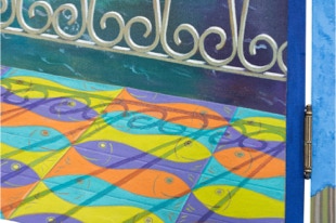 Triptych oil painting by Paul Critchley Titled "Where is it?""It's a secret"