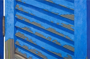 Triptych oil painting by Paul Critchley Titled "Where is it?""It's a secret"