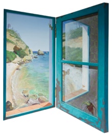 Diptych oil painting by Paul Critchley 'Wild Life cha-RIZZ-ma' open