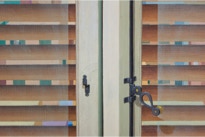 Triptych painting 'Urban Jungle' by Paul Critchley, detail closed