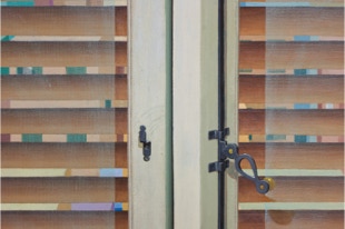 Triptych painting 'Urban Jungle' by Paul Critchley, detail closed