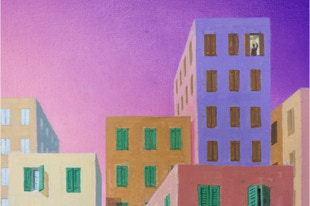 Triptych painting 'Urban Jungle' by Paul Critchley, detail open