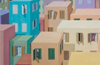 Triptych painting 'Urban Jungle' by Paul Critchley, detail open