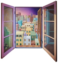 Triptych painting 'Urban Jungle' by Paul Critchley, open