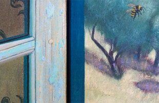 Triptych, The Life Outside, oil painting, open detail