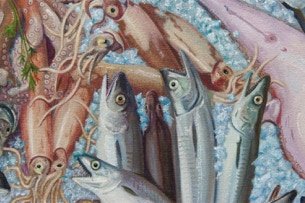 Shaped painting 'The Unschooled School' by Paul Critchley,detail